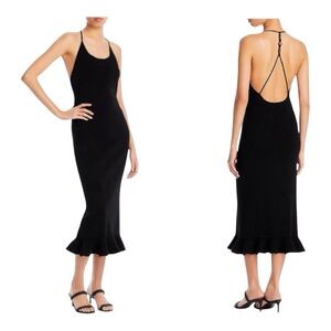 Rebecca Taylor Ribbed Knit Stretch Knotted Beaded Back Column Bodycon Dress NWOT